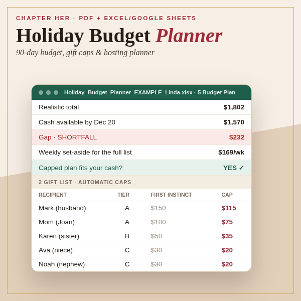 The 90-Day Holiday Budget Planner: Gift Caps & Hosting Cost Calculator cover